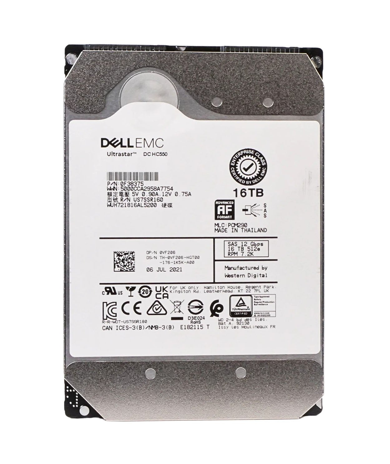 Dell EMC 16TB SAS 12Gb/s Hard Drive - VF206