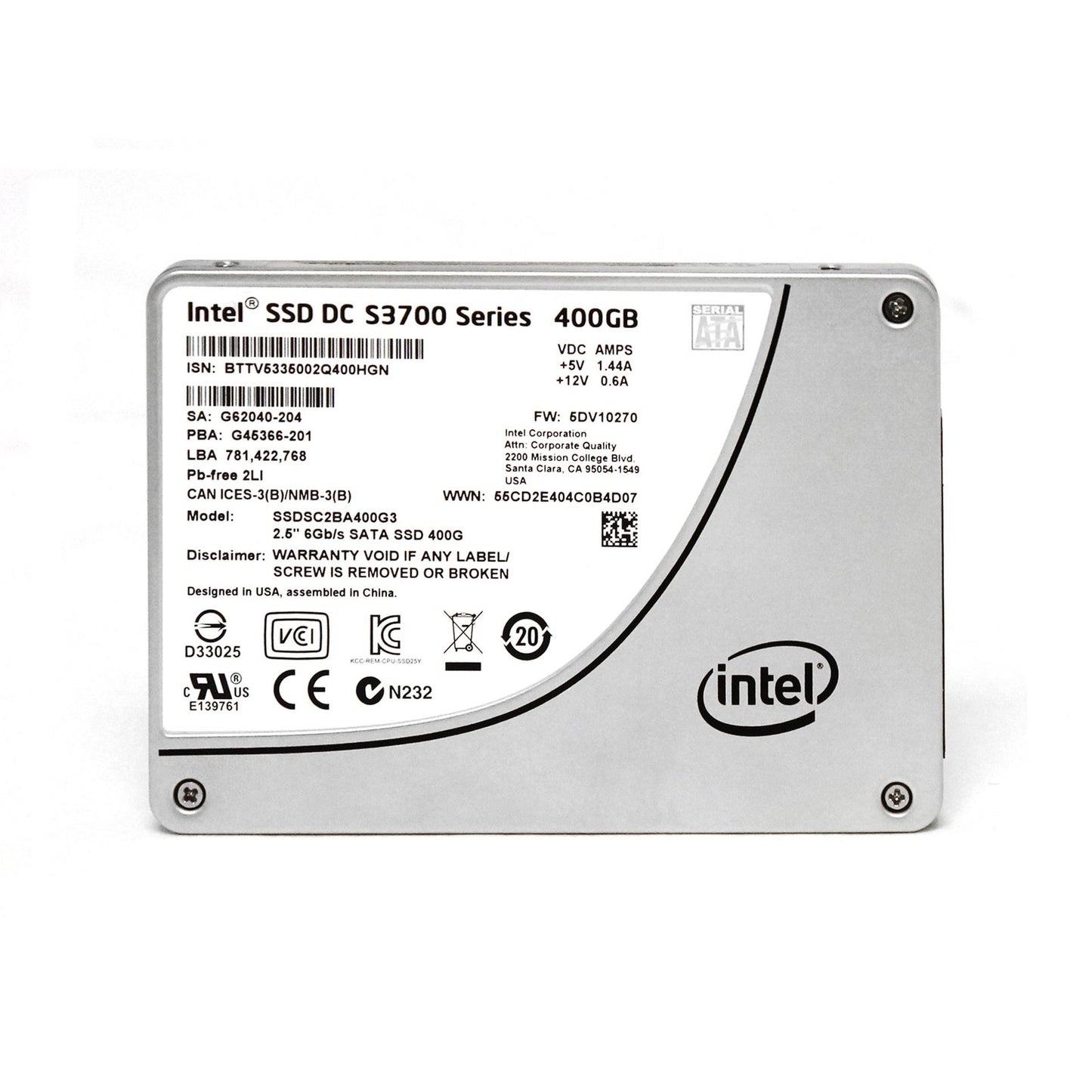 Intel DC S3700 400GB SATA 6Gb/s 2D NAND MLC - SSDSC2BA400G3