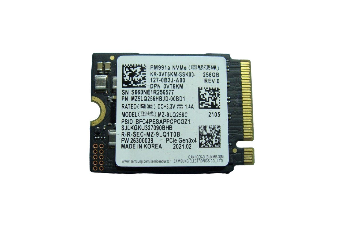 Dell 256GB PCI-Express 3.0 x4 NVMe M.2 2230 Solid St - VT6KM