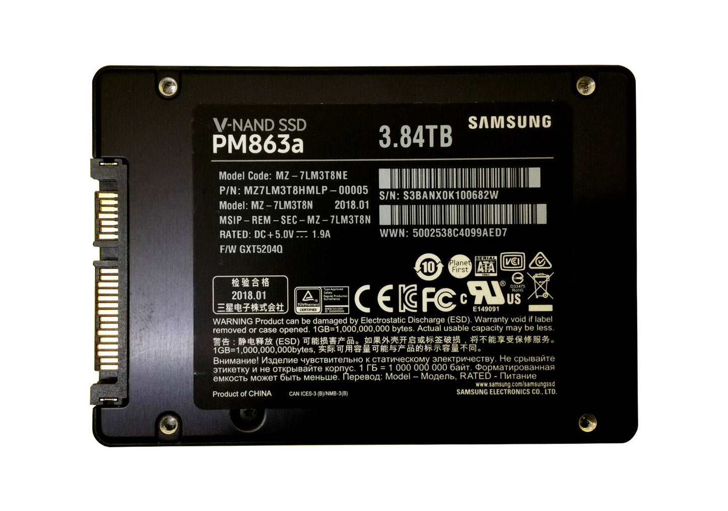 Samsung PM863a 3.84TB SATA 6Gb/s 3D NAND TLC (A - MZ-7LM3T8N