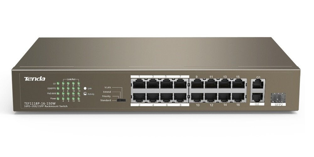 Tenda Network Switch - TEF1118P-16-150W