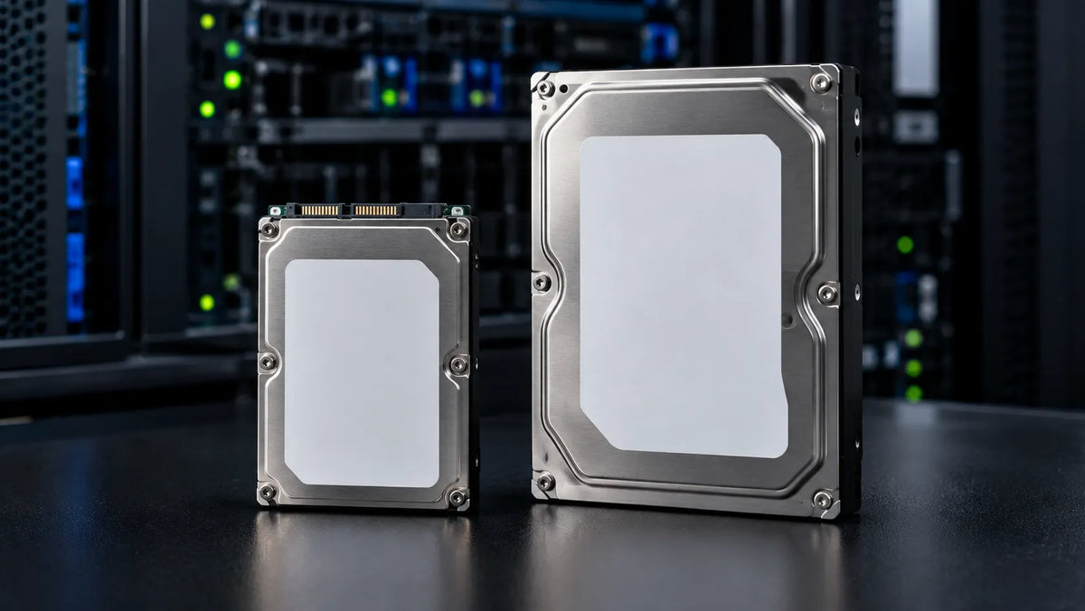 Two enterprise server hard drives, 2.5-inch and 3.5-inch, side by side