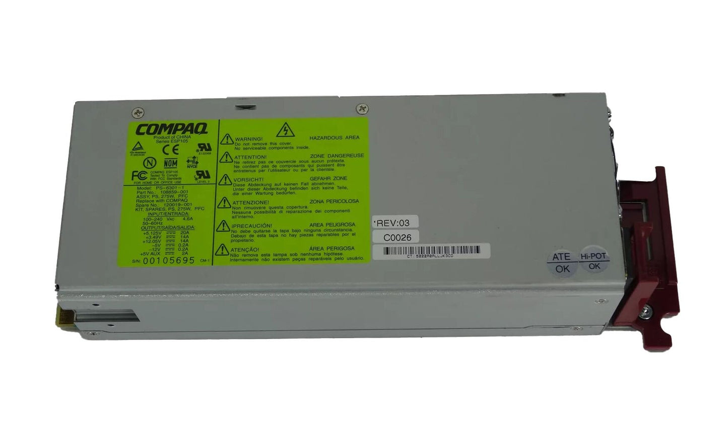 HP 275-Watts Power Supply - 120019-001