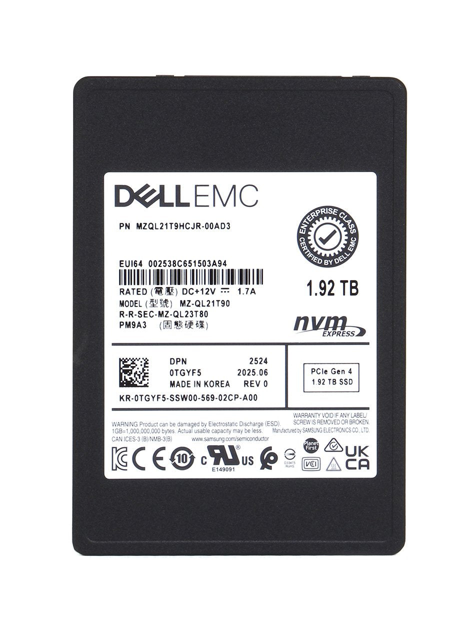 Dell EMC 1.92TB PCI Express Solid State Drive (SSD) - 0TGYF5
