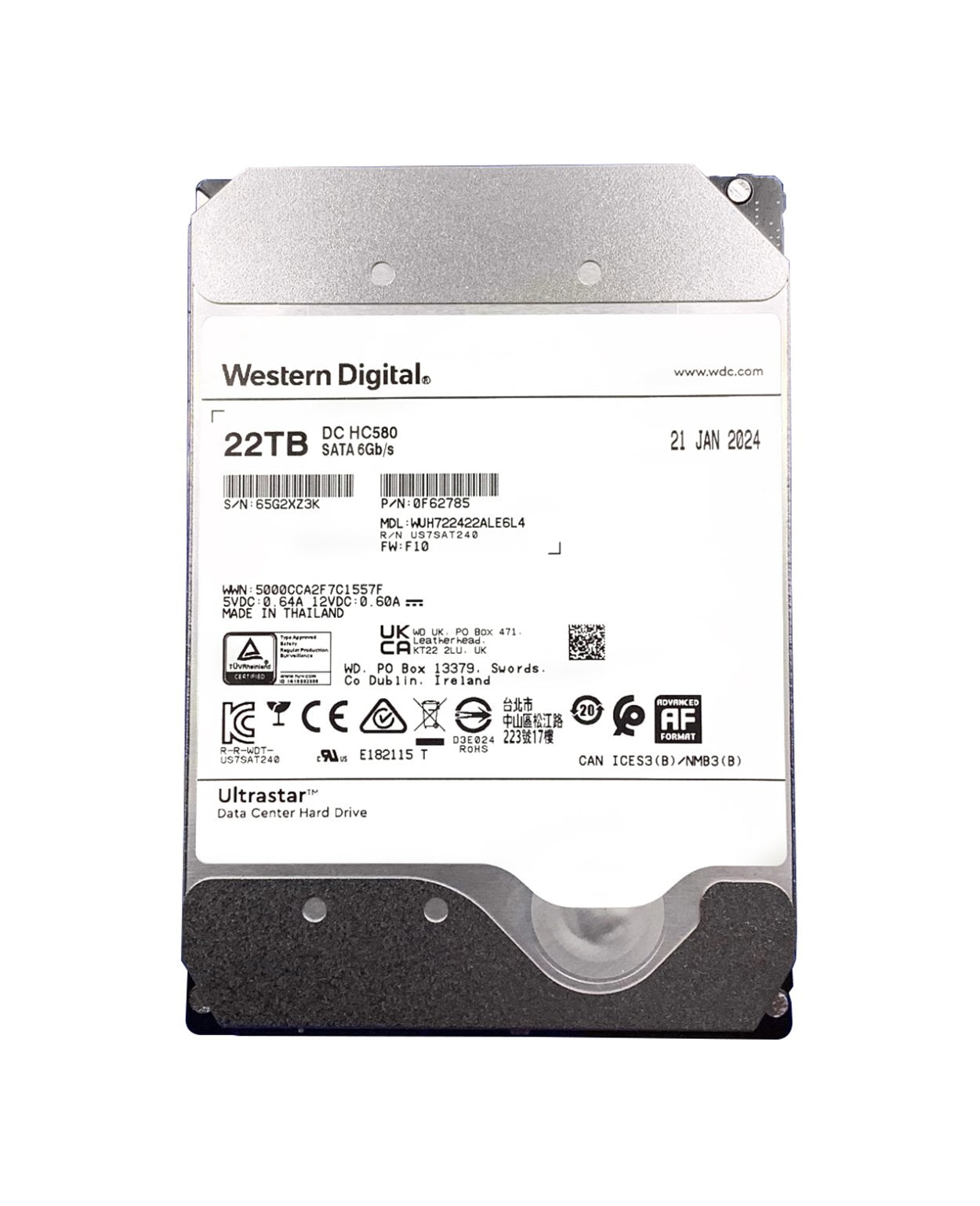 WD Ultrastar DC HC580 22TB SATA 6Gb/s 3.5-inch Internal Hard Drive - 0F62785