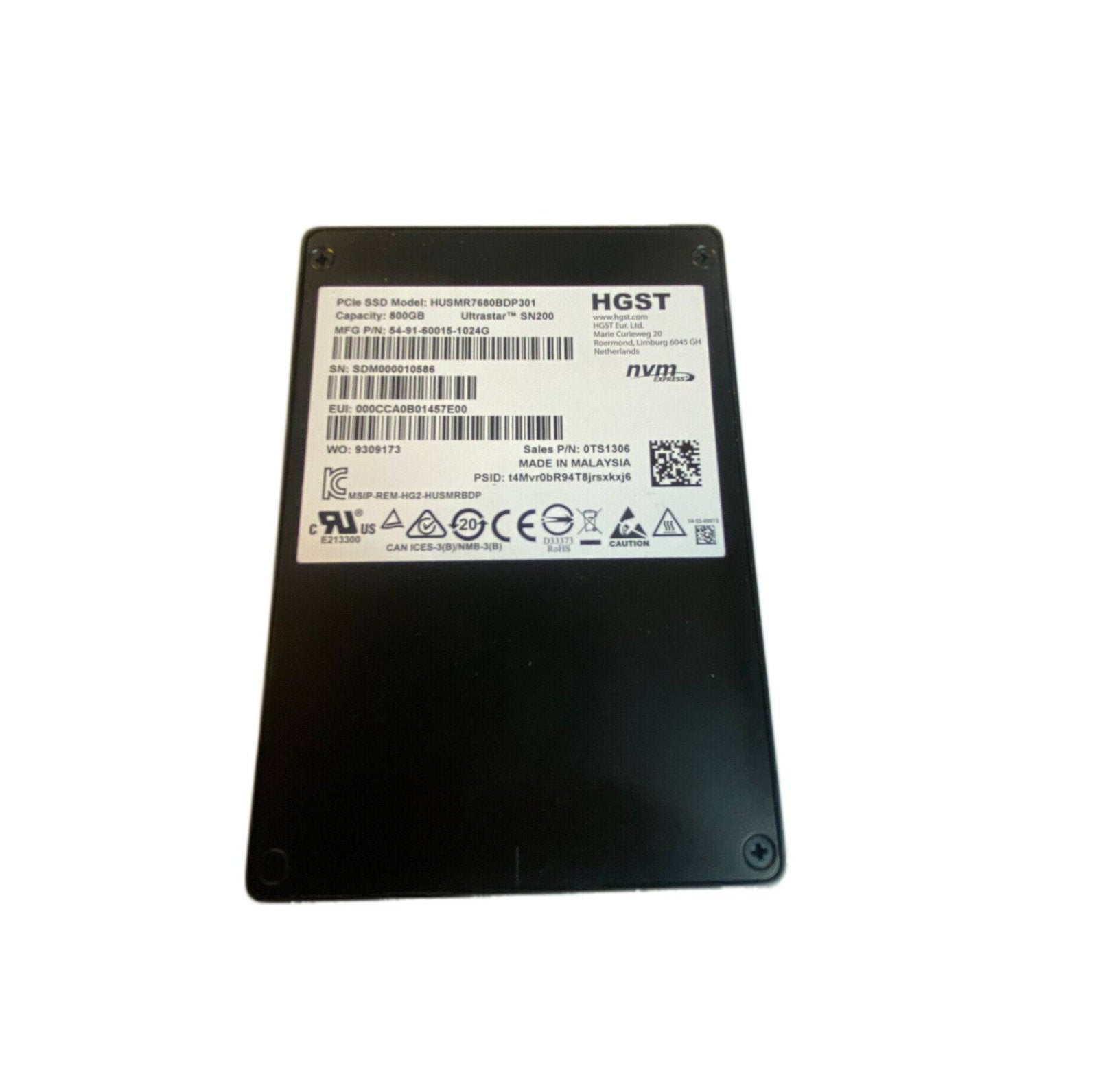 HGST Ultrastar SN200 800GB PCI Express 3.0 x4 NVMe - 0TS1306