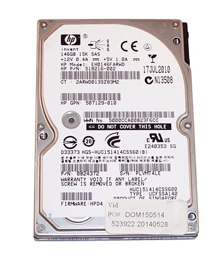HPE 146GB 15000RPM SAS 6Gb/s SFF Dual Port 2.5 - 518216-002