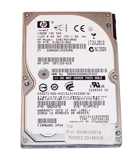 HPE 146GB 15000RPM SAS 6Gb/s SFF Dual Port 2.5 - 518216-002