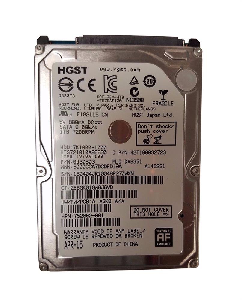 HP 1TB 7200RPM SATA 6Gbps 32MB Cache (512e) 2.5 - 752862-001