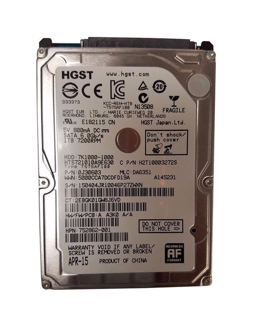 HP 1TB 7200RPM SATA 6Gbps 32MB Cache (512e) 2.5 - 752862-001