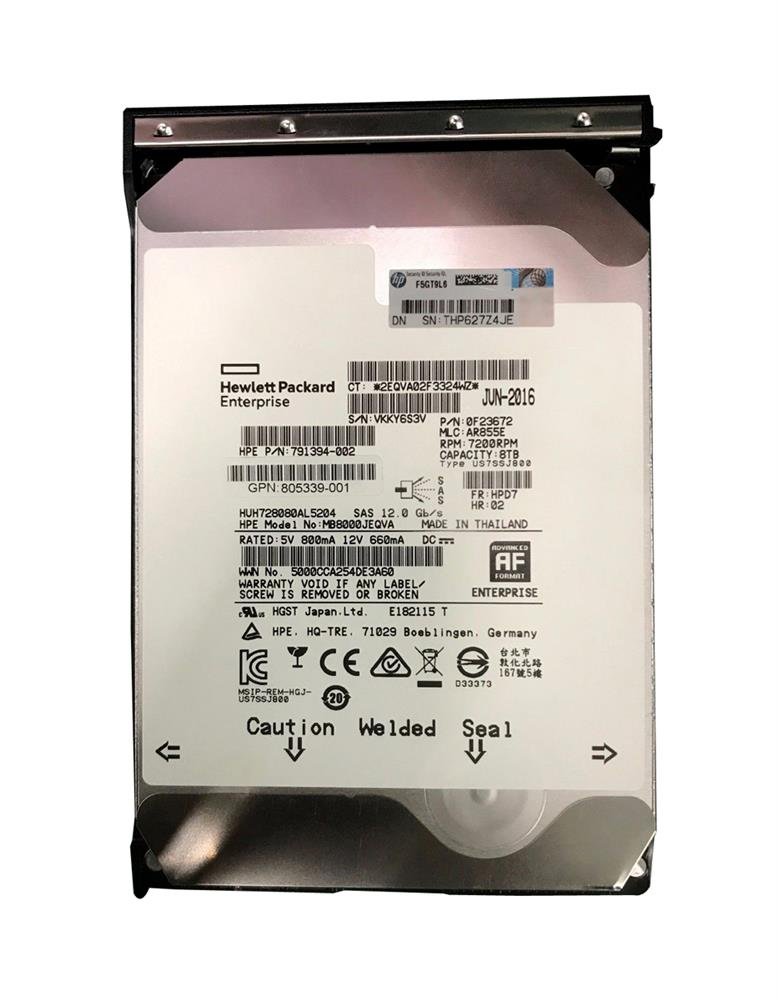 HPE 8TB 7200RPM SAS 12Gb/s (512e) 3.5-inch Hard - 791394-002