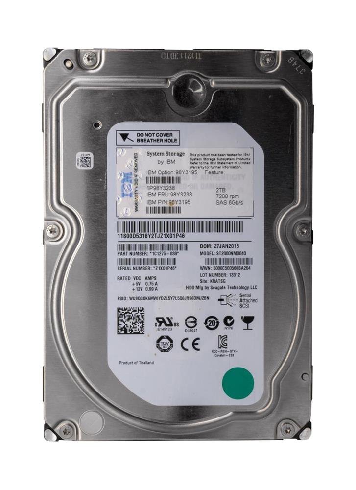 IBM 2TB SAS 6Gb/s Hot Swap 7200RPM 3.5-inch Intern - 98Y3238