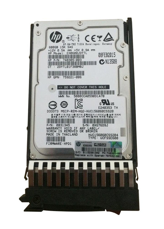 HPE 600GB SAS 12Gb/s Hot Swap 15000RPM 2.5-inch Int - J9F42A