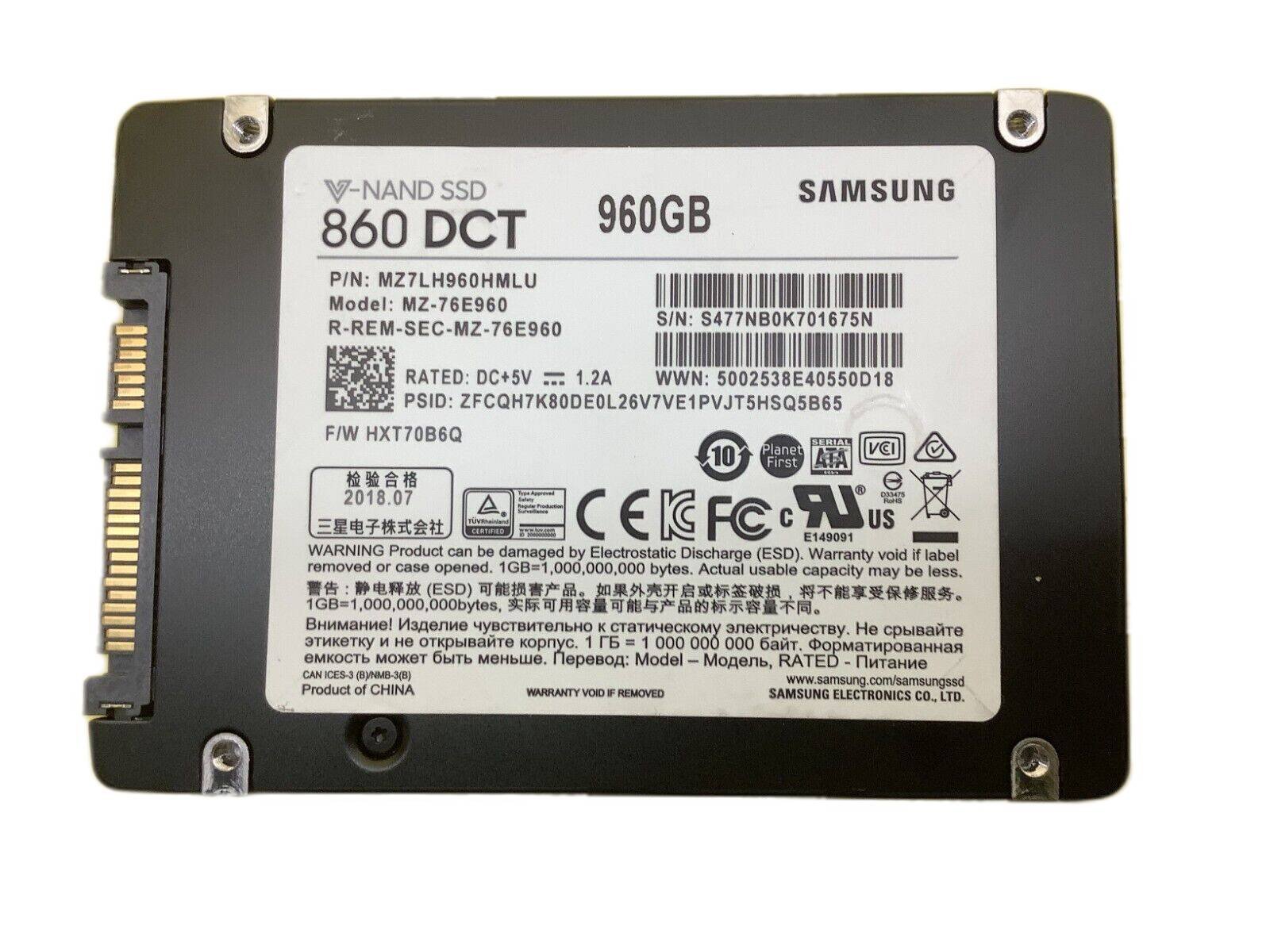 Samsung 860 DCT Series 960GB SATA 6Gb/s 3D NAND - MZ-76E960