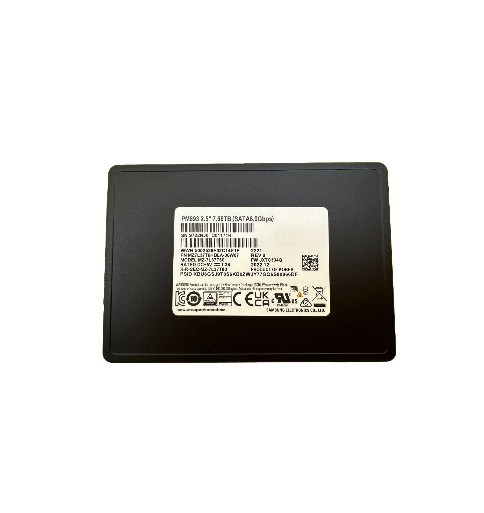 Samsung PM893 7.68TB SATA 6Gb/s 3D NAND TLC (AE - MZ-7L37T60