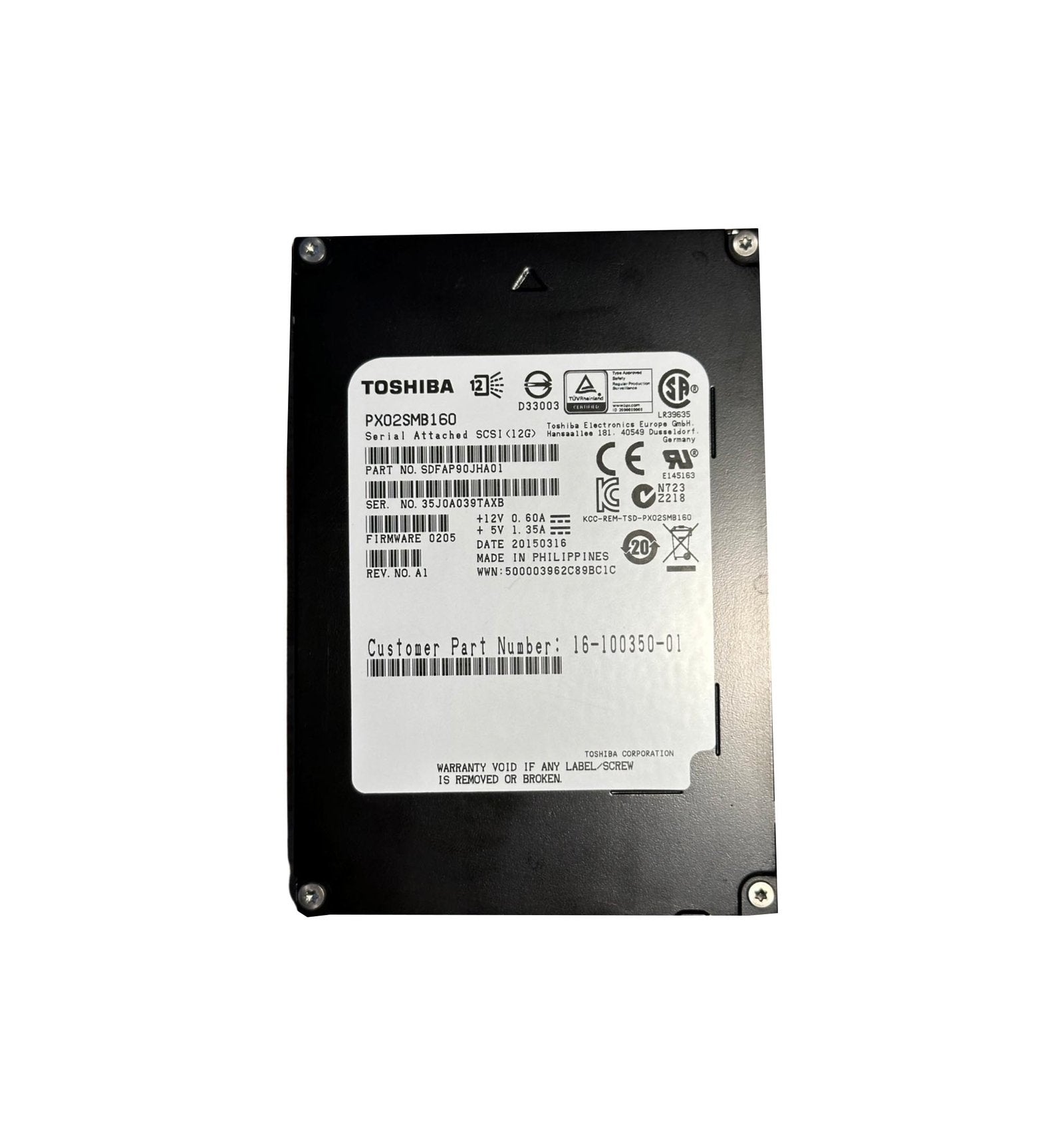 Toshiba Enterprise SSD 1.6TB SAS 12Gb/​s Mixe - PX02SMB160