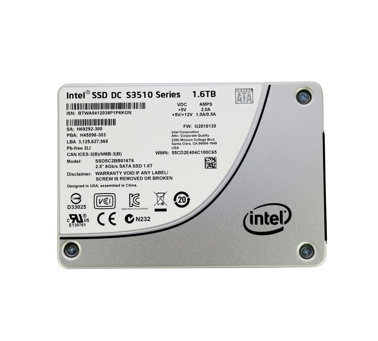 Intel DC S3610 1.6TB SATA 6Gb/s MLC (AES-256 - SSDSC2BB016T6