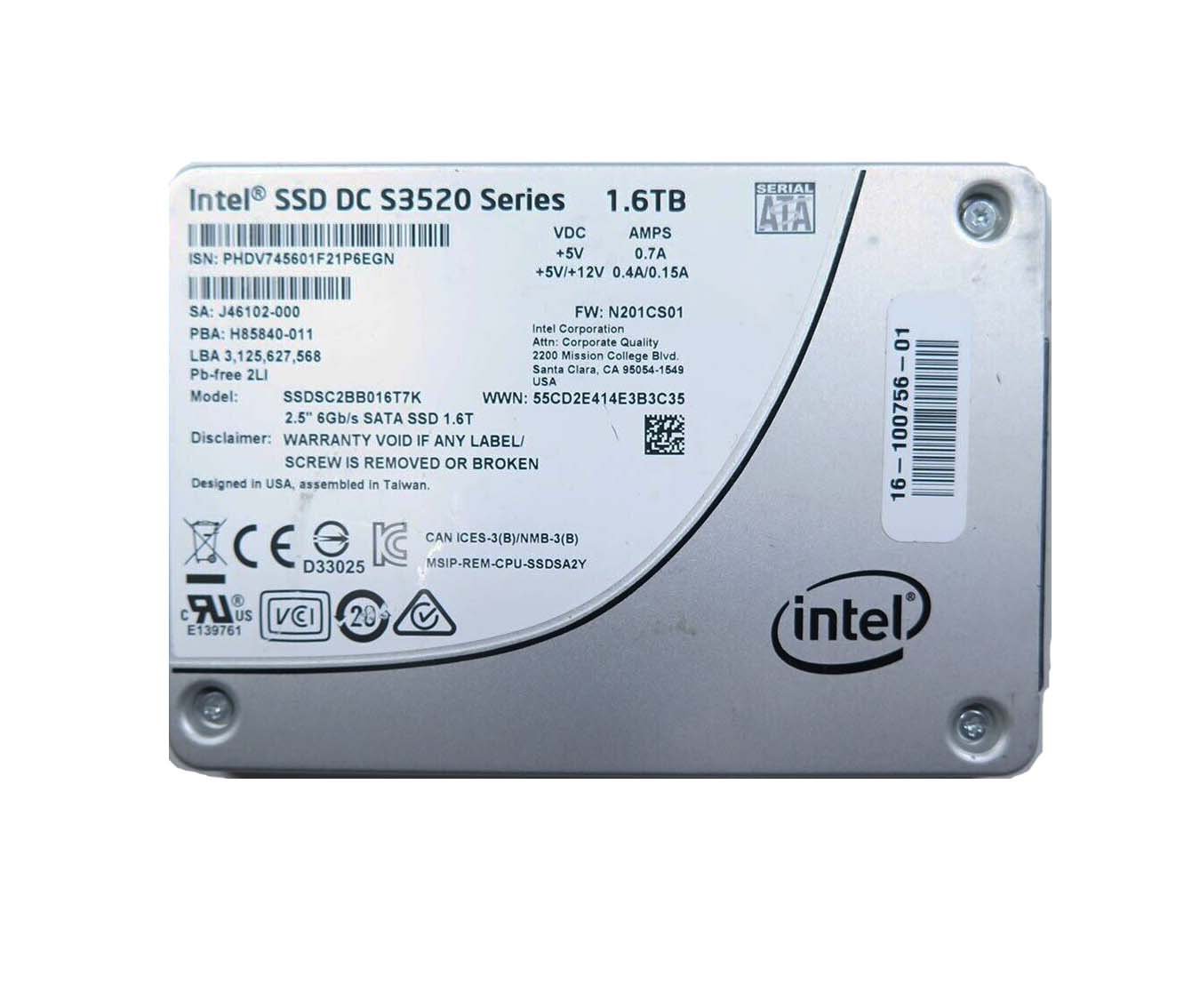 Intel DC S3520 Series 1.6TB SATA 6Gb/s MLC - SSDSC2BB016T7K
