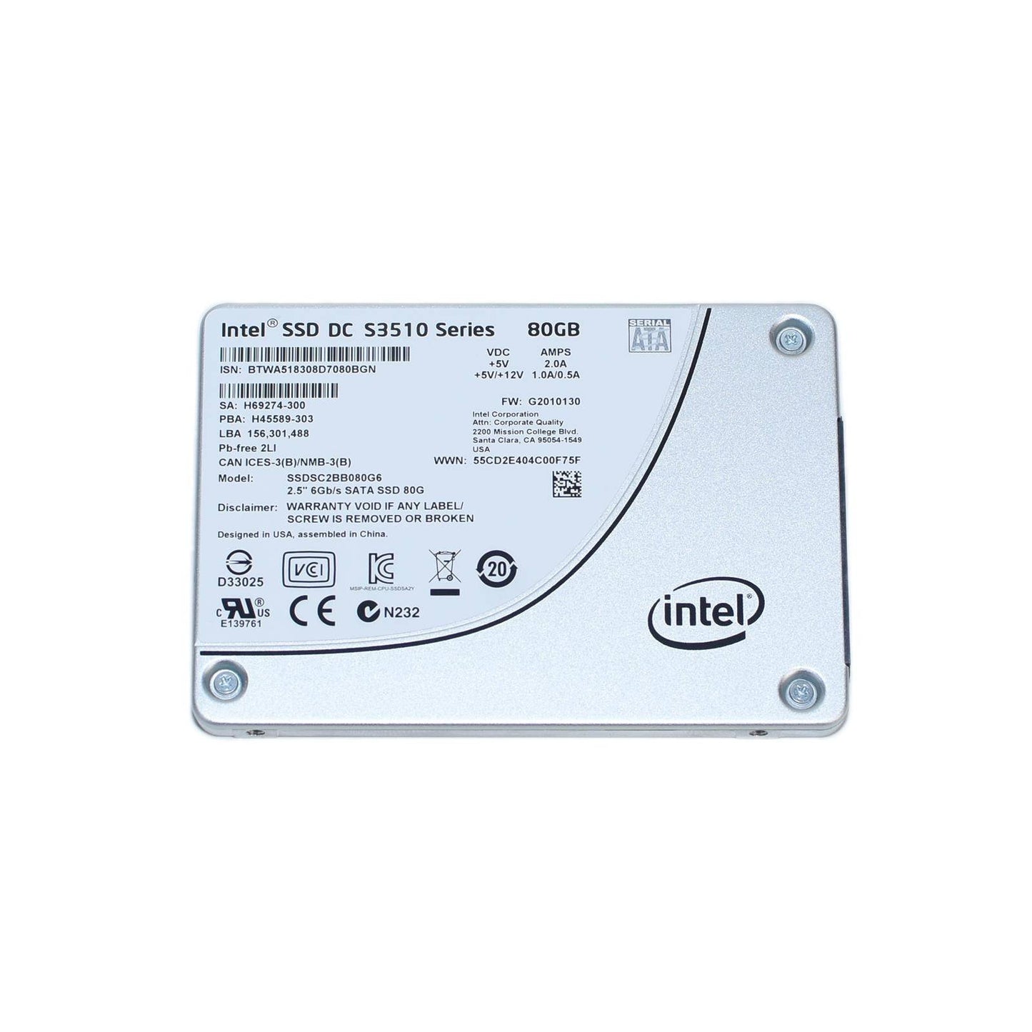 Intel DC S3510 Series 80GB SATA 6Gb/s MLC 2. - SSDSC2BB080G6