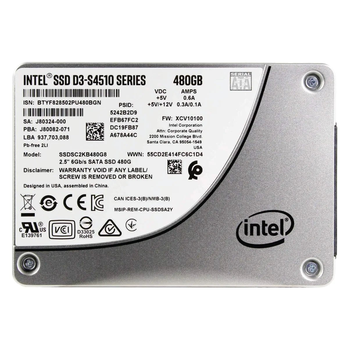 Intel D3 S4510 480GB SATA 6Gb/s 3D NAND TL - SSDSC2KB480G801