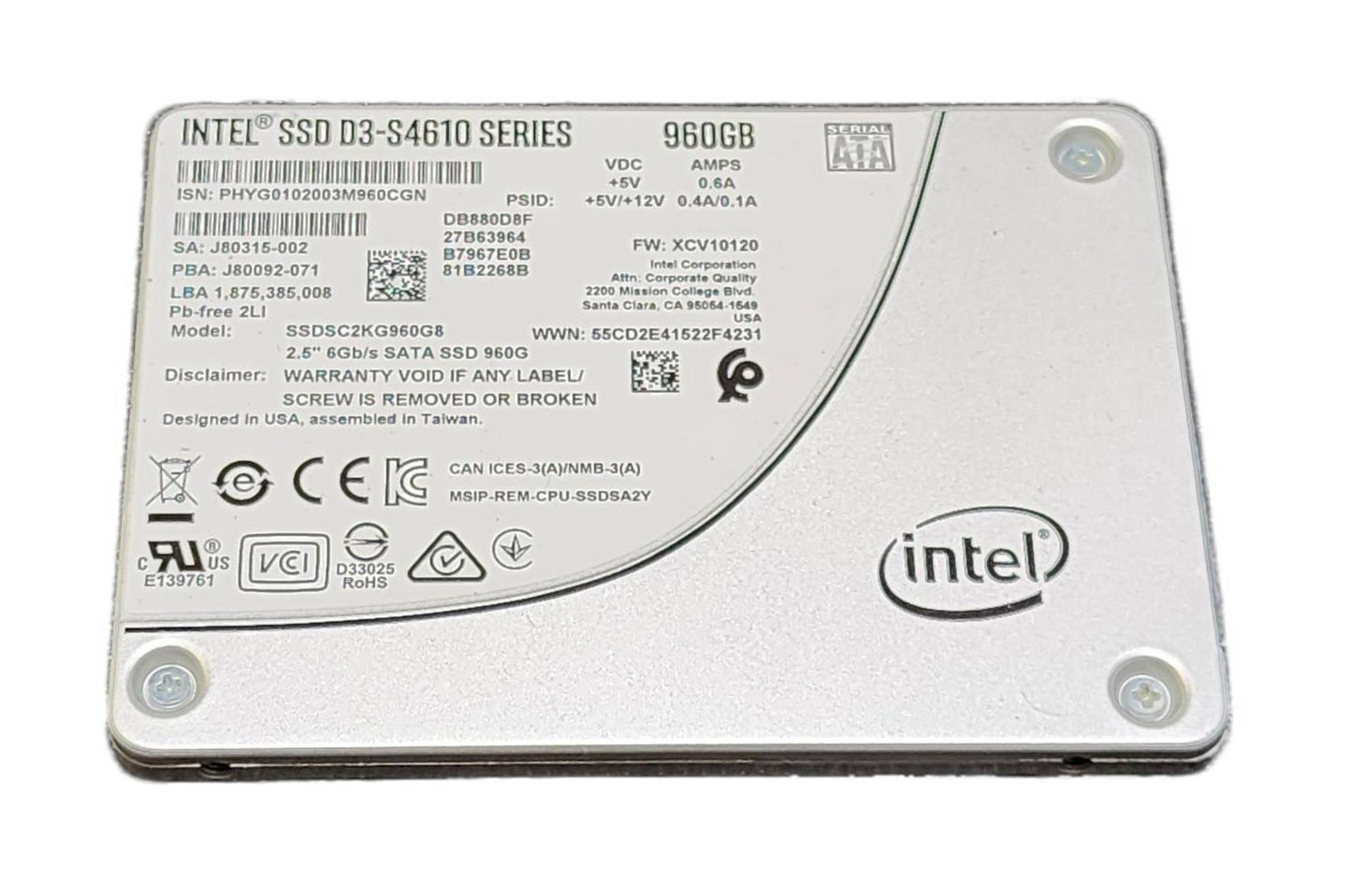 Intel D3 S4610 960GB SATA 6Gb/s 3D NAND TLC - SSDSC2KG960G8