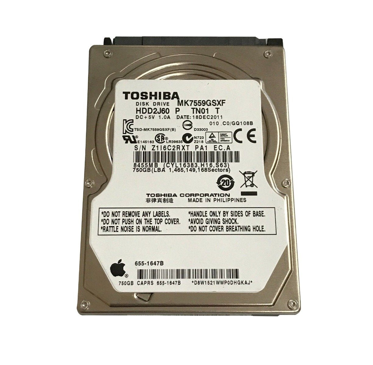 Toshiba 750GB SATA 3Gb/s 5400RPM 8MB Cache 2.5 - MK7559GSXF