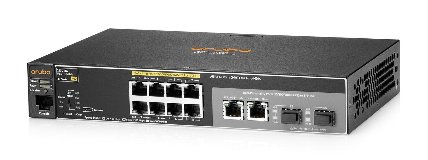 HPE Aruba 2530-8G 8-Ports 10/100/1000BASE-T PoE - J9774A#AC3