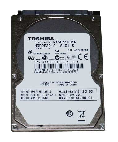 Toshiba 500GB Laptop Hard Drive - MK5061GSYN