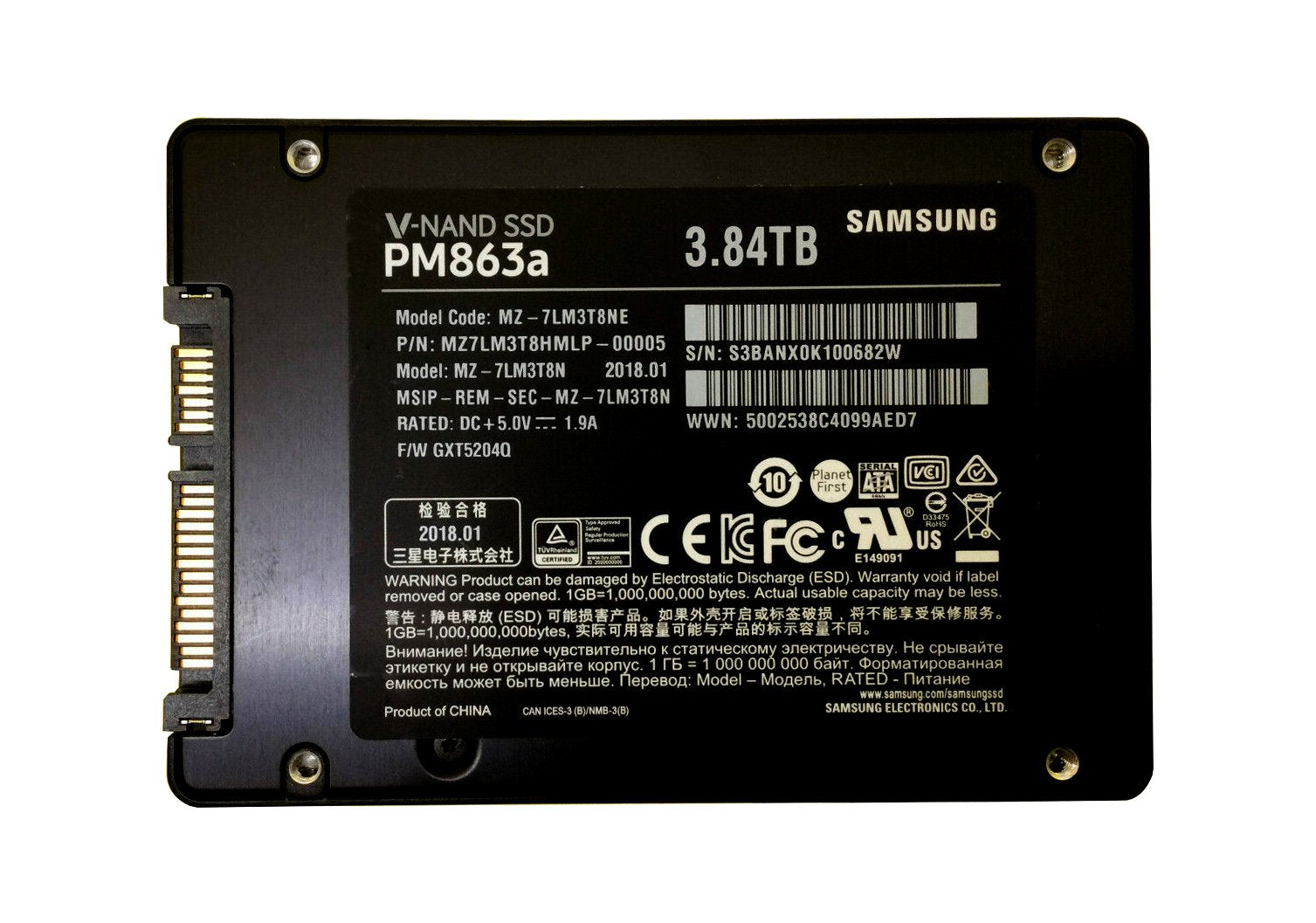Samsung PM863a 3.84TB SATA 6Gb/s 3D NAND TLC (A - MZ-7LM3T8N