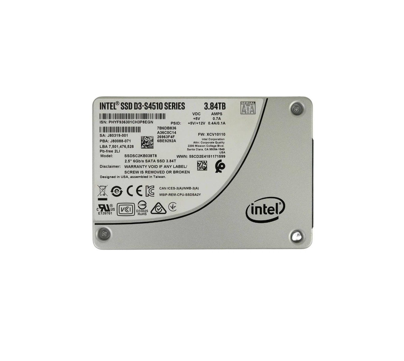 Intel D3-S4510 Series 3.84TB SATA 6Gb/s 3D N - SSDSC2KB038T8